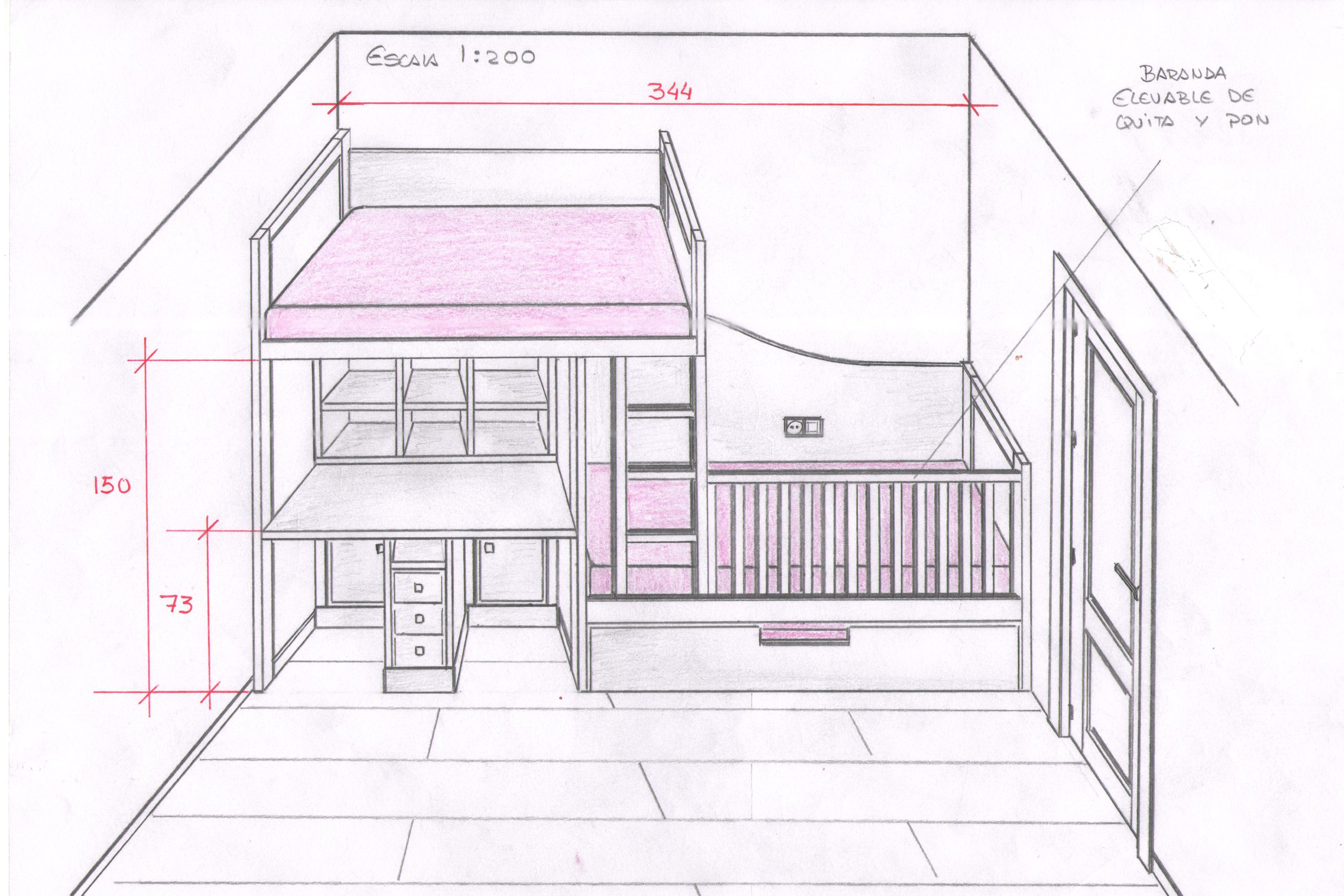 Dormitorio juvenil con cama block a medida